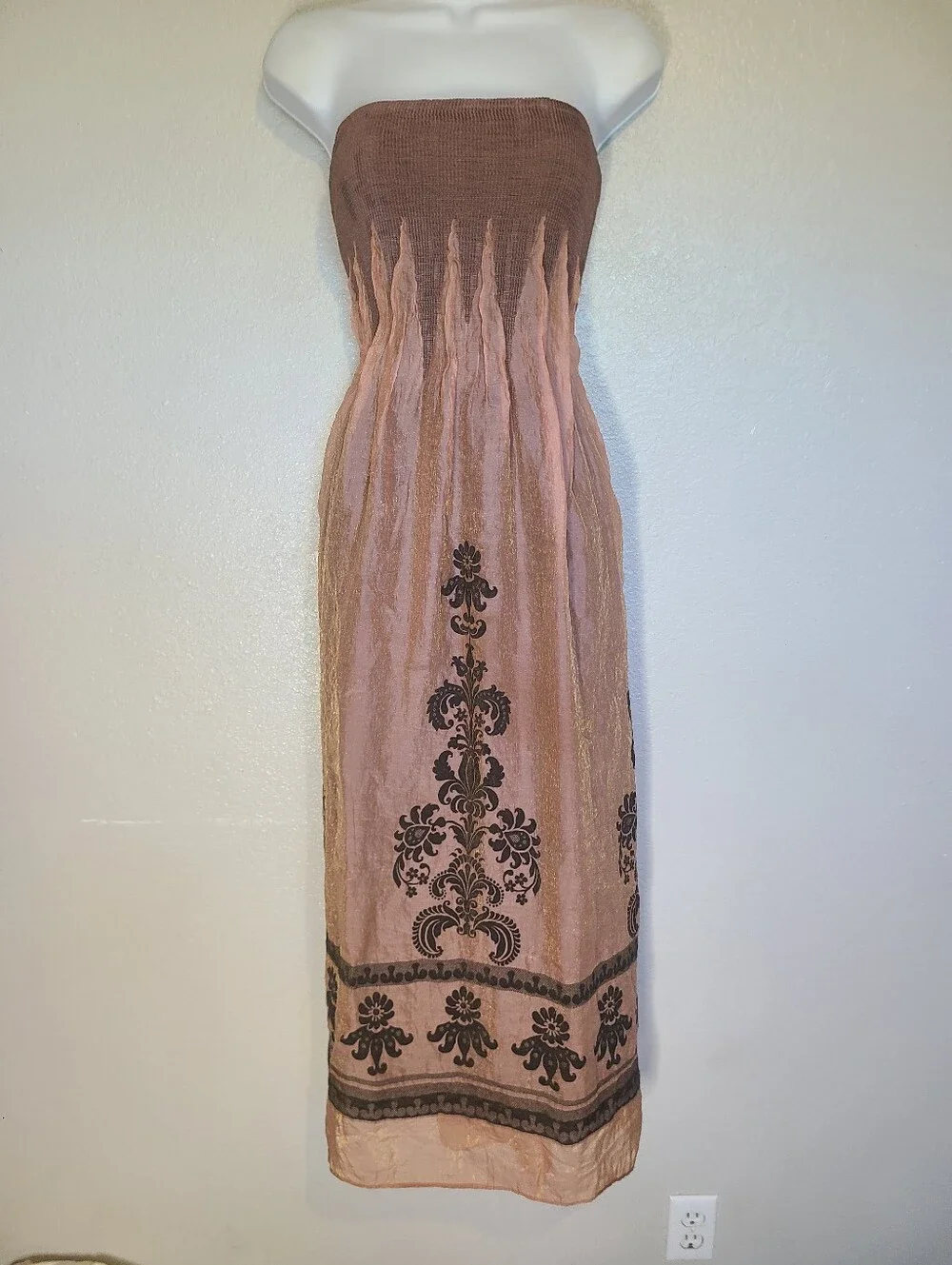 burgundy wrap dress long Midi with Short Sleeves Elegant Brown Lace Long Machine washable Parents of tweens and teens Variant:LARGE